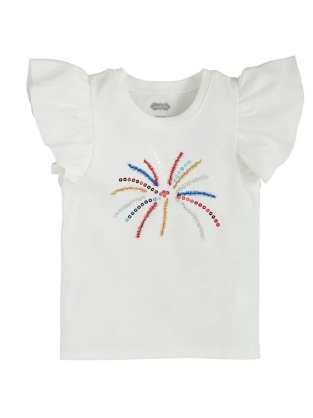 Mudpie White Ruffle Sleeve Tee with Sequin Firework